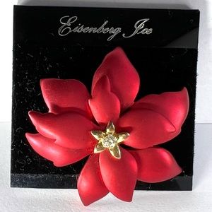 Eisenberg Ice Vintage/New Red metallic Poinsettia pin